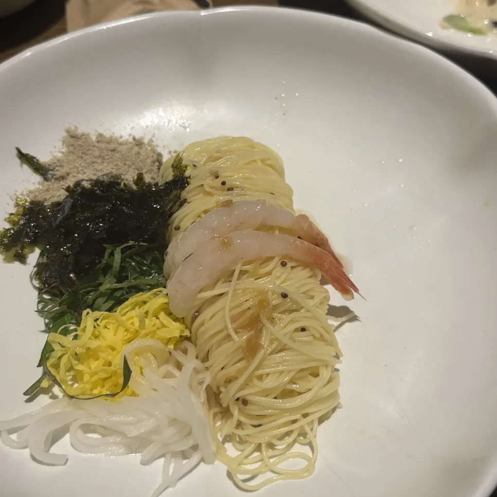 Ceviche pasta served as a starter