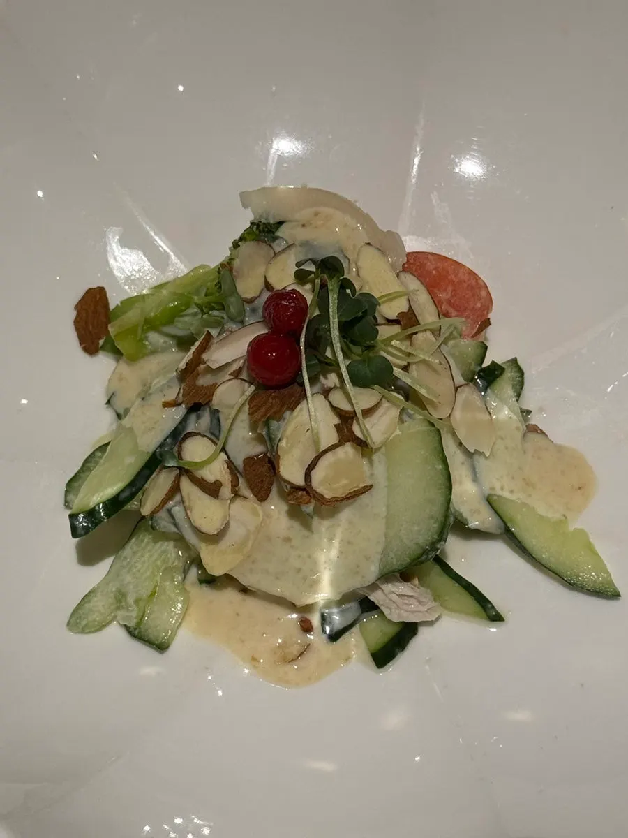 Mustard vegetable salad with pine nut sauce appetizer