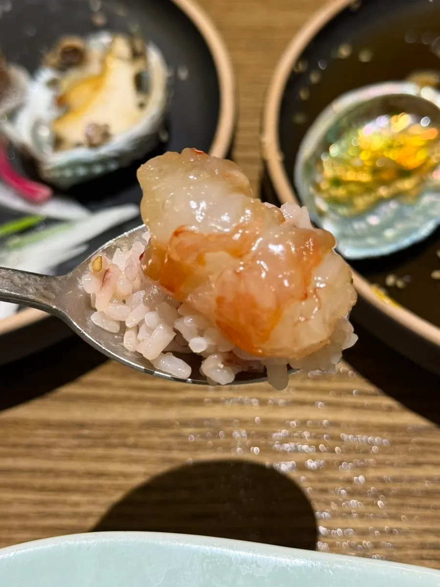 A large plump red shrimp