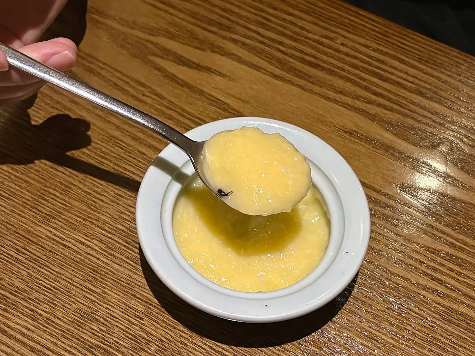 Smooth porridge served as the first course at Modam Dining