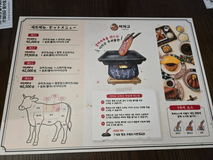 Menu page showing the set options