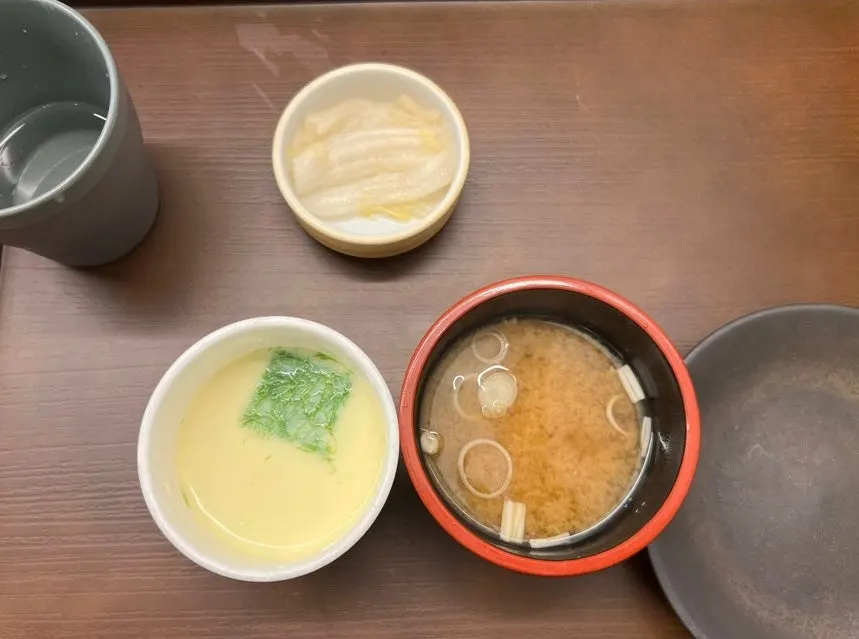 Miso soup and steamed egg side dishes