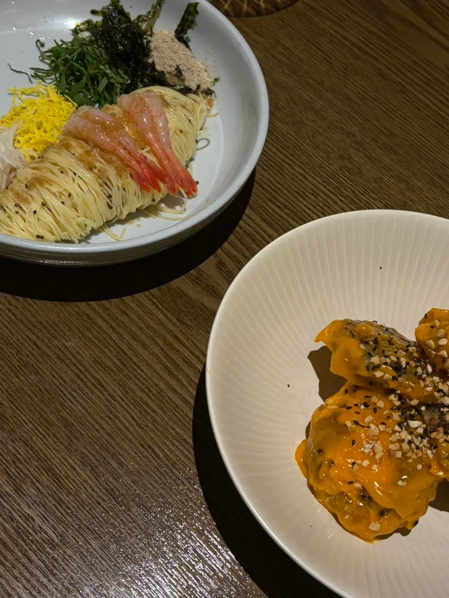 Shiitake mushroom tempura and perilla oil capellini