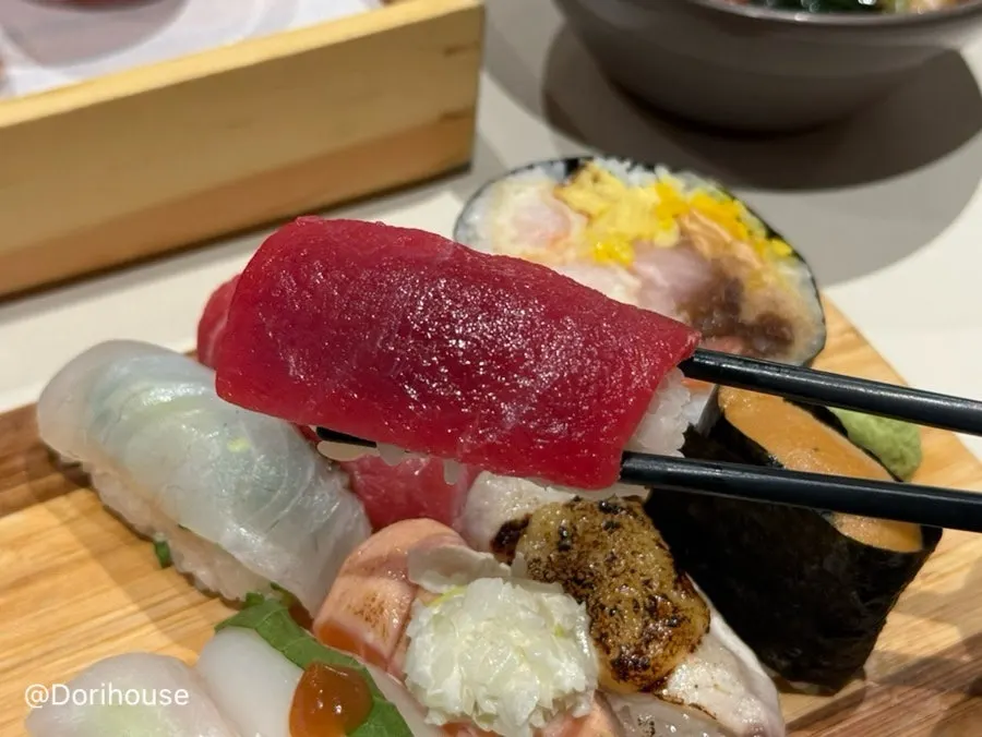 Close-up of tuna belly sushi