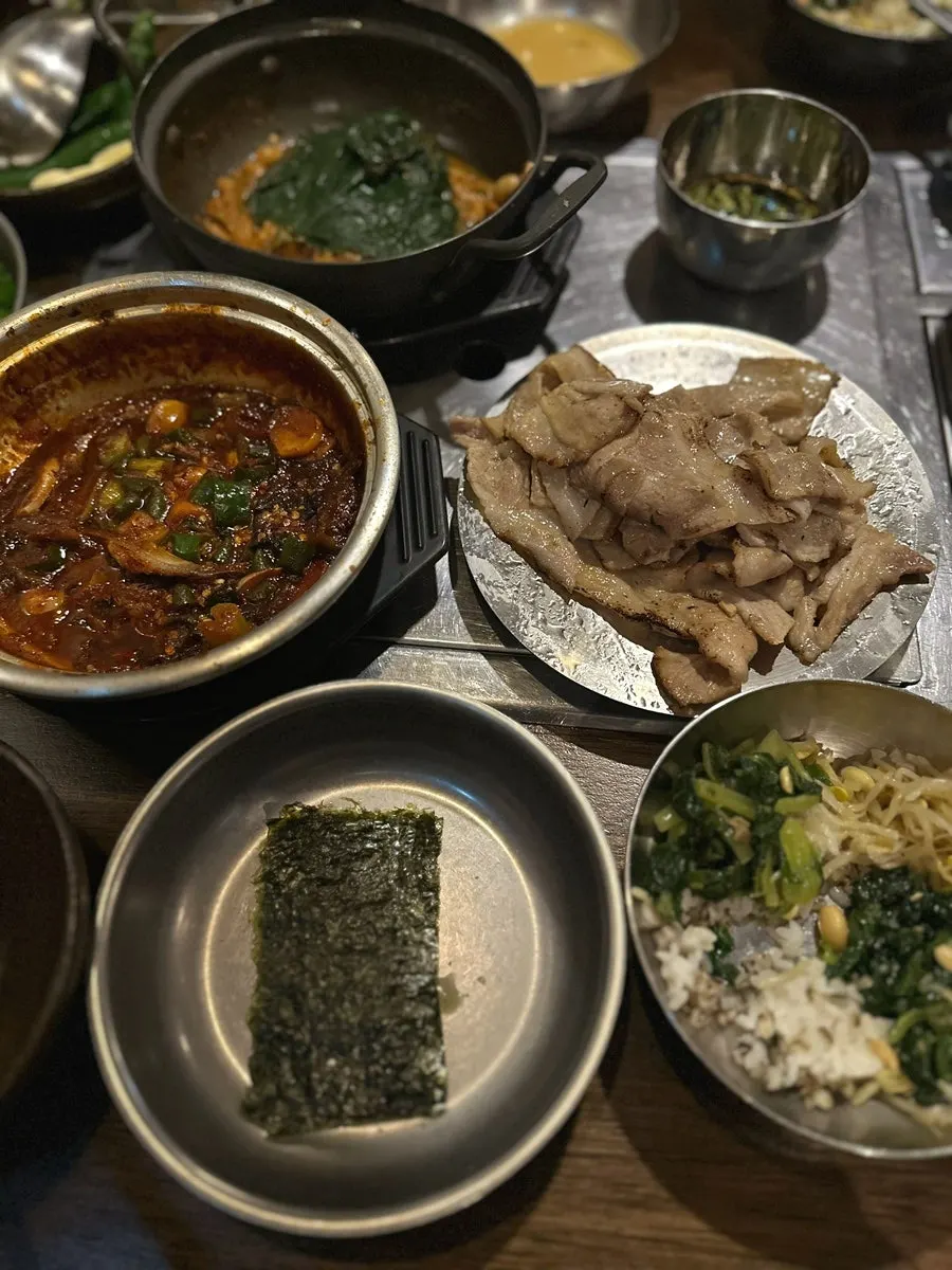 Table mid-meal with the charcoal bulgogi set