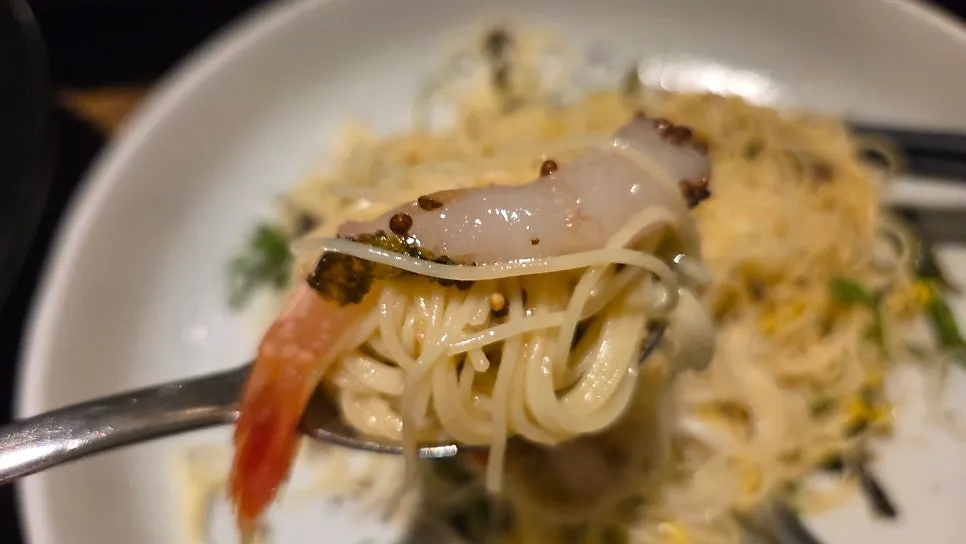 Sweet shrimp capellini cold pasta