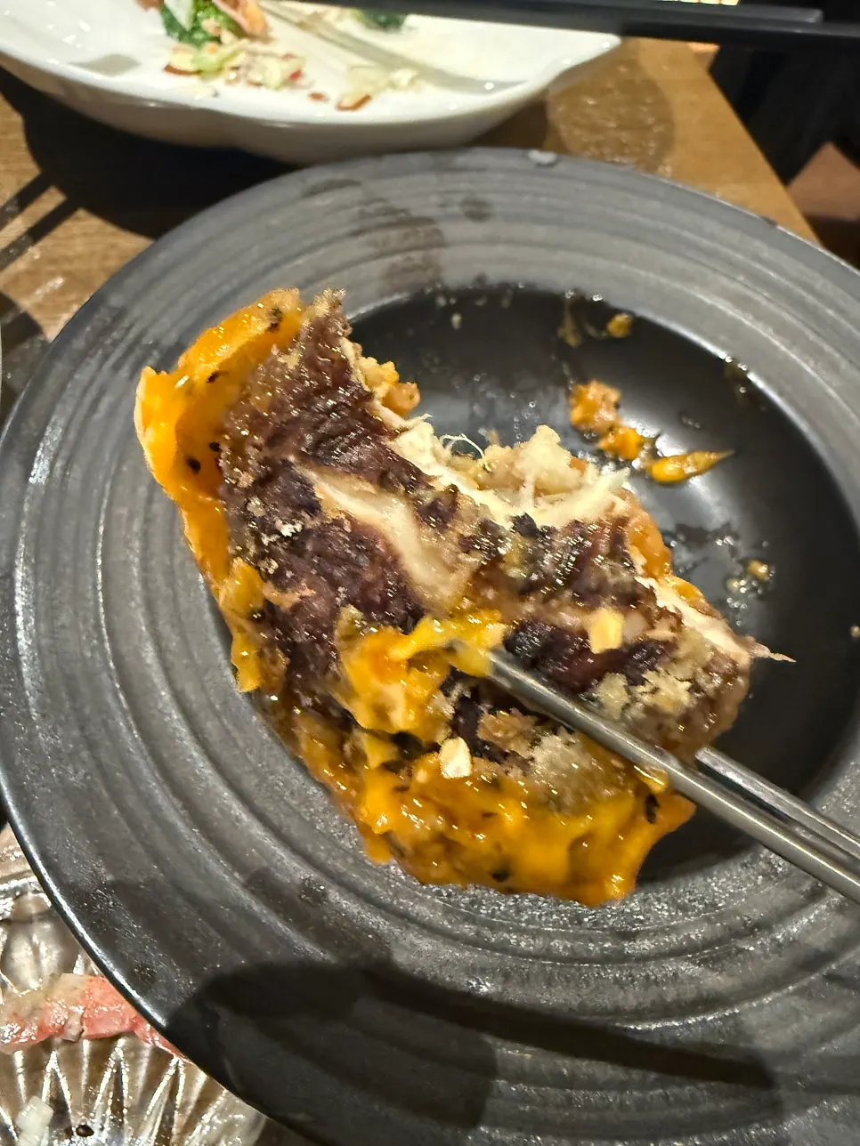 Cross-section of the shiitake tangsuyuk with sauce