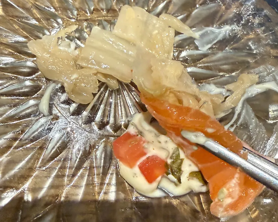 A plate from the starter course photographed mid-meal