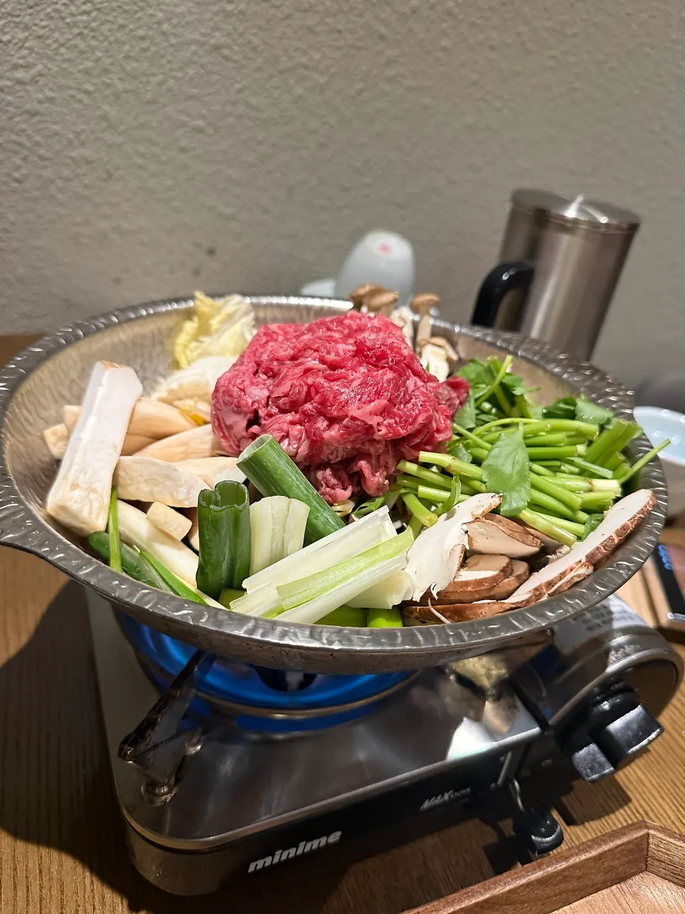 Pot of 1++ grade hanwoo bulgogi hot pot