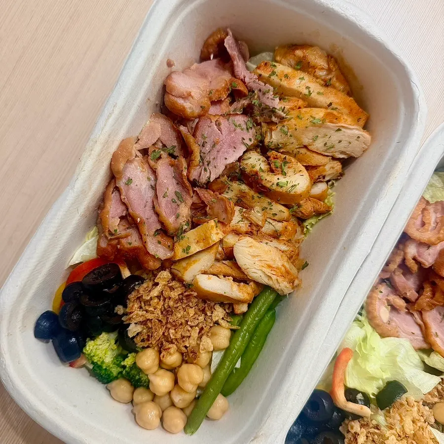 Opened chicken and smoked duck protein box