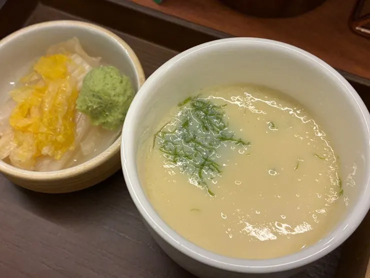 Chawanmushi served alongside the salmon sake-don
