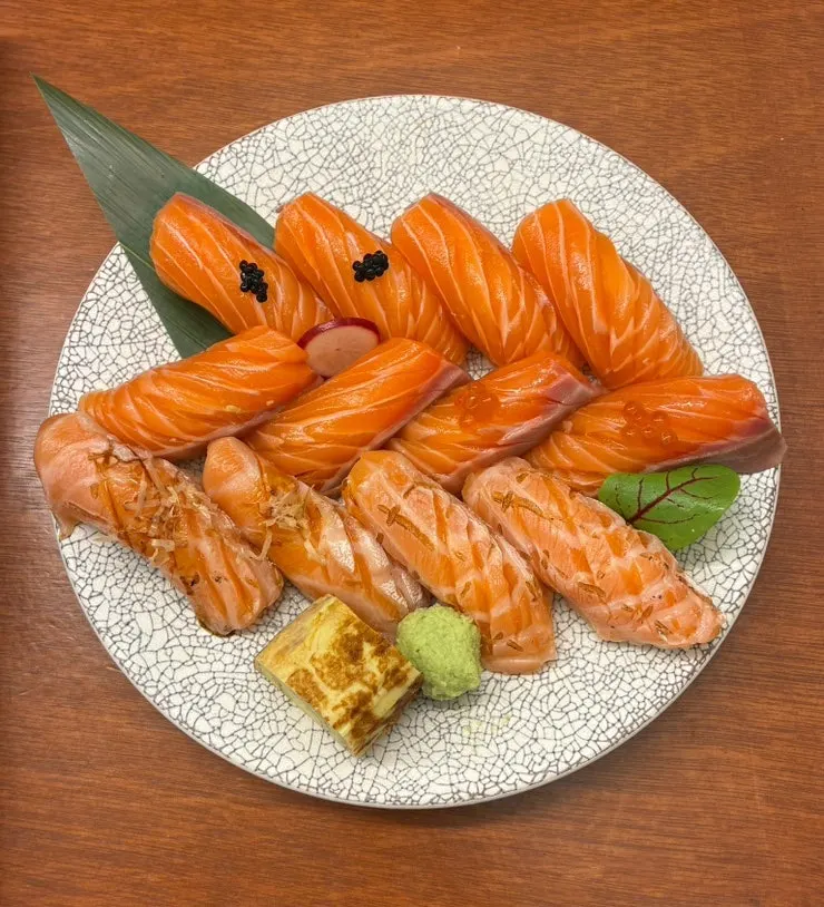 Salmon sushi set with thick cuts of salmon sushi