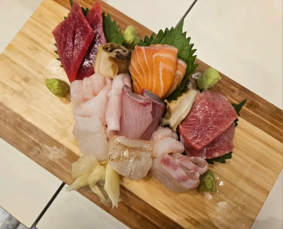 Close-up of the sashimi platter selection