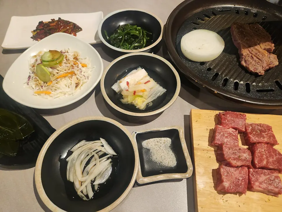 Beef cooking evenly on the griddle
