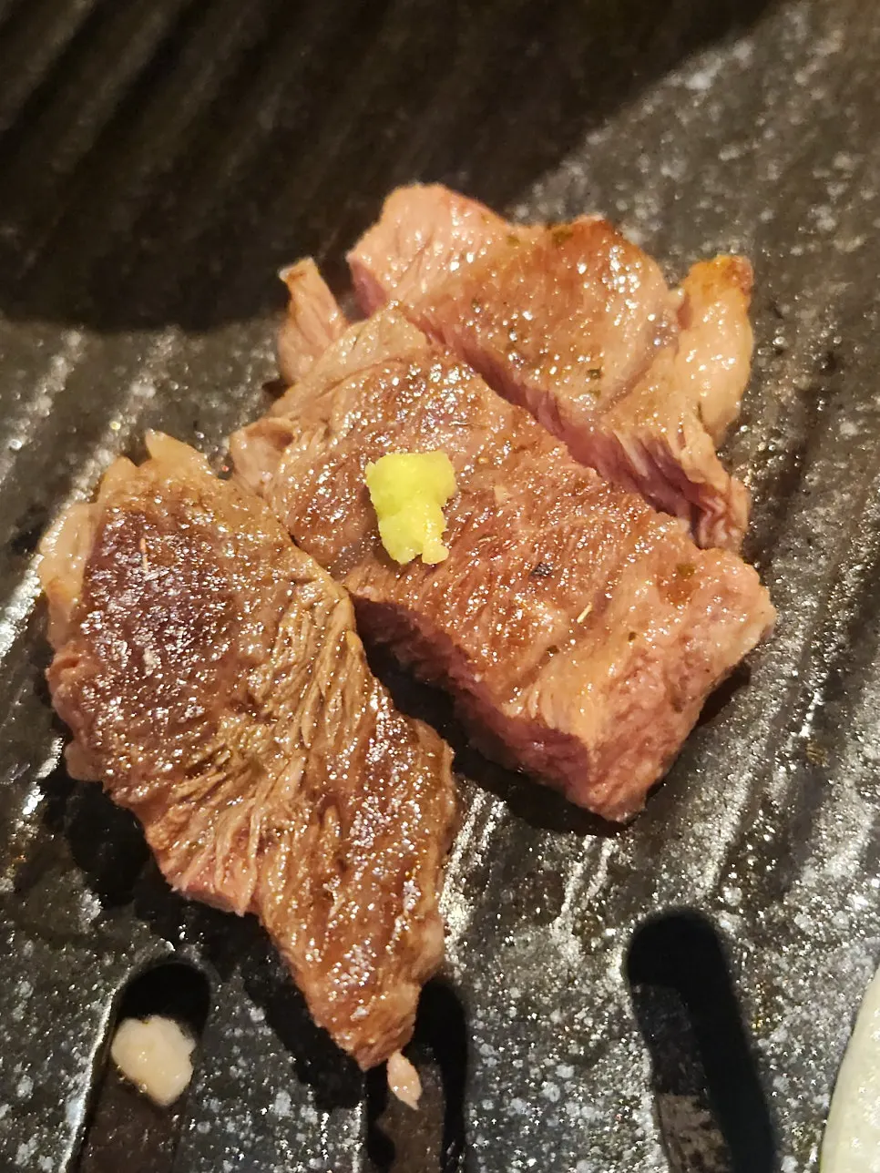 A bite of black beef sirloin cooked just right