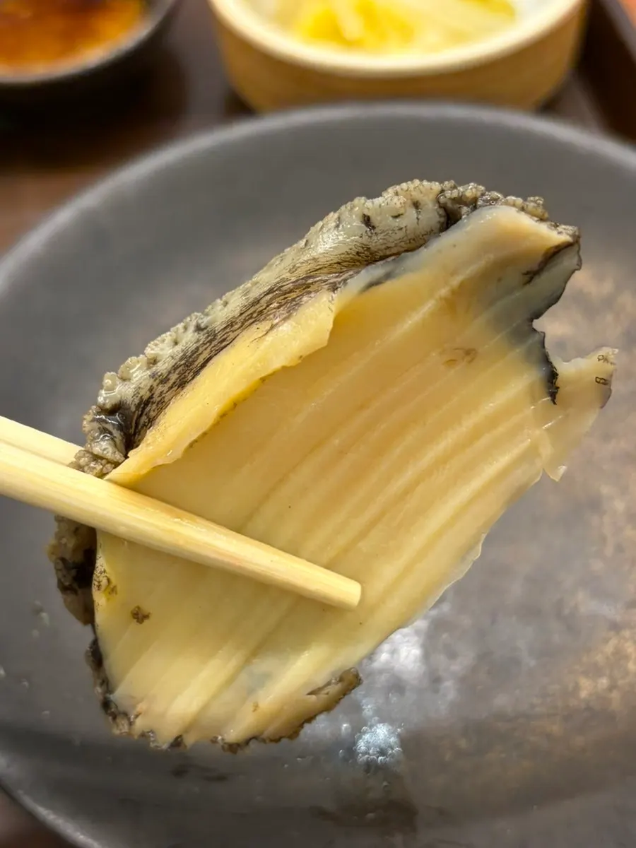 Steamed abalone served with the sashimi moriawase
