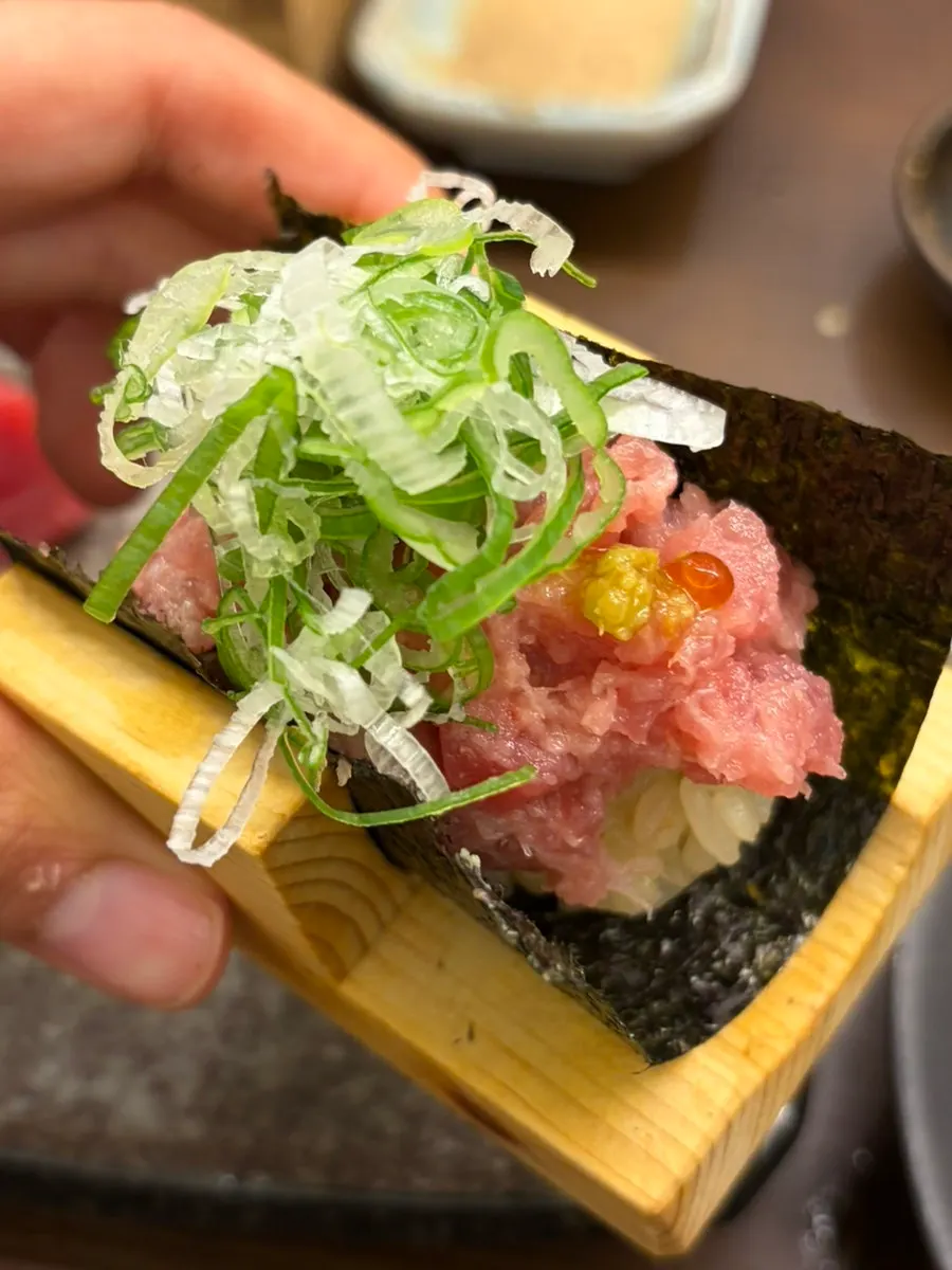 Close-up of tuna sushi with wasabi