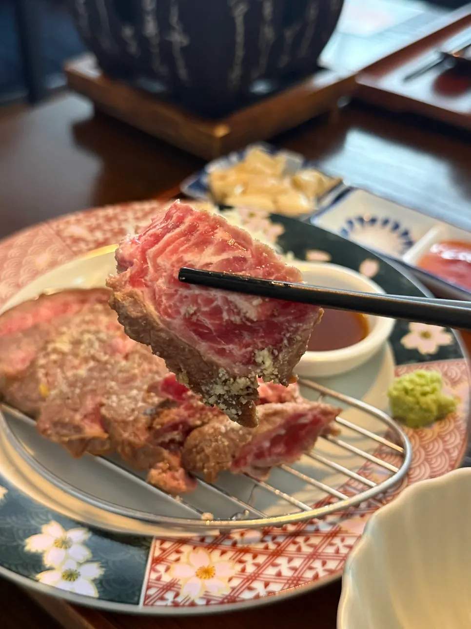 Gyukatsu cooked to the preferred doneness