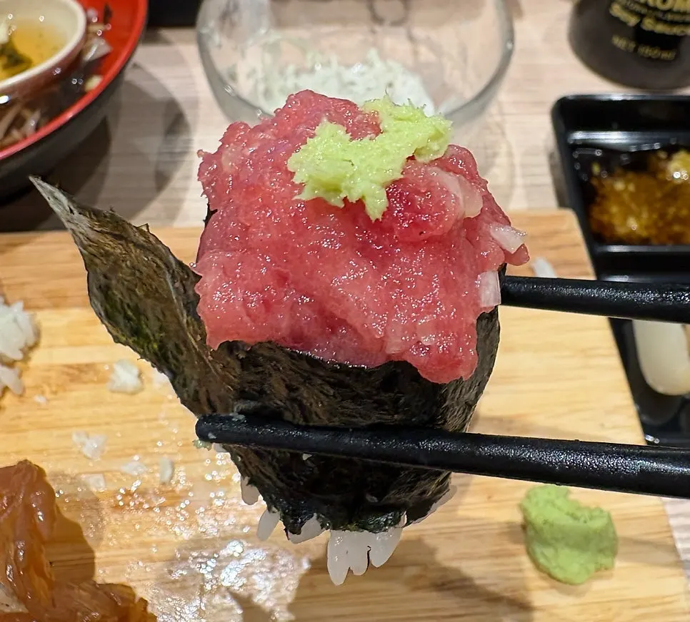 Soy sauce shrimp and monkfish liver sushi