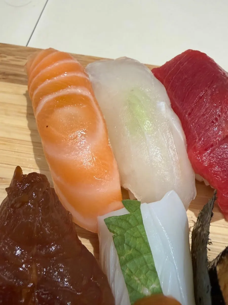 Salmon sushi with vivid orange marbling