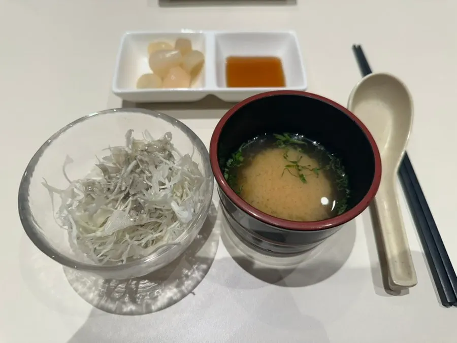 Salad and miso soup served with the Elephant Sushi B Set