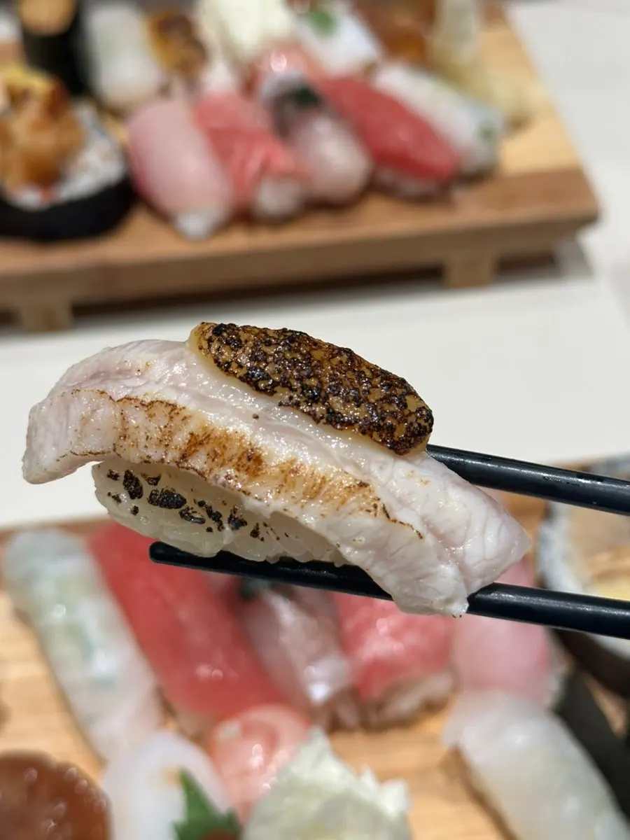 Monkfish liver, flounder, and swordfish sushi