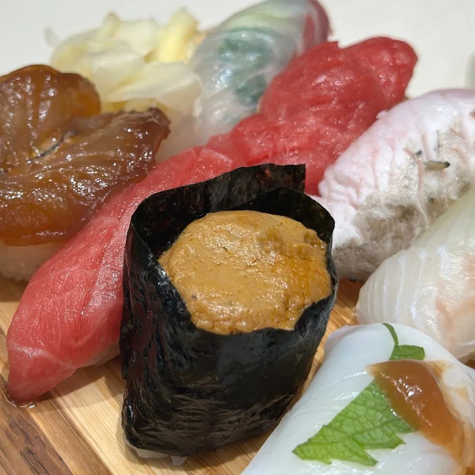 Monkfish liver gunkan sushi