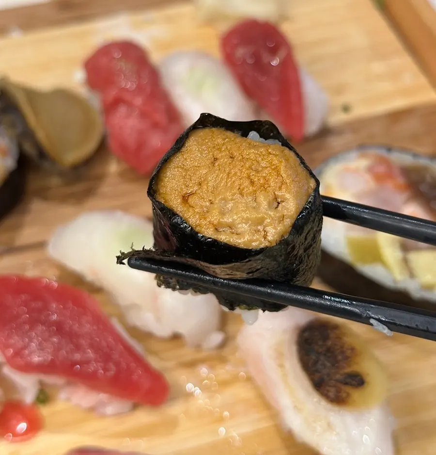 Sushi set selection including monkfish liver