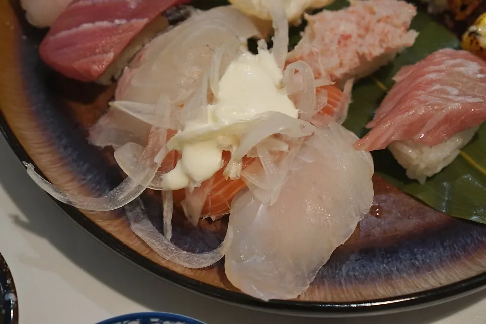 Close-up photo of a single piece of special sushi