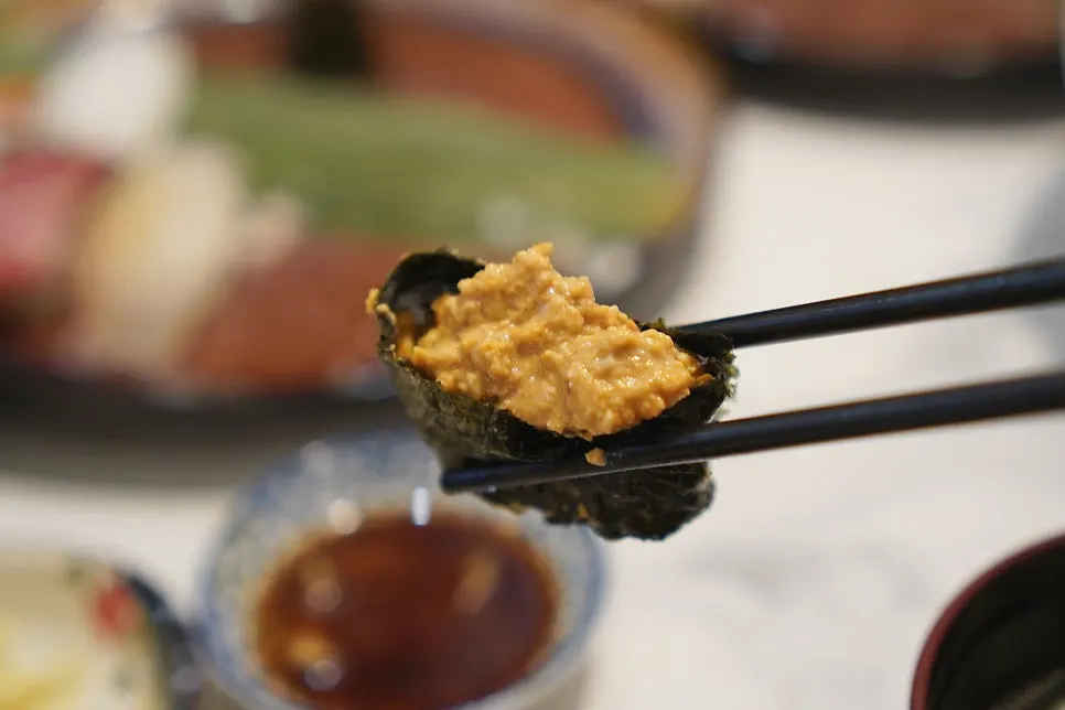 Premium sushi including monkfish liver