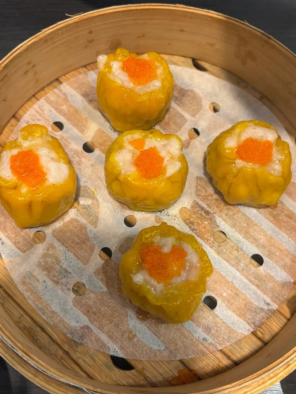 Close-up of shumai dumplings