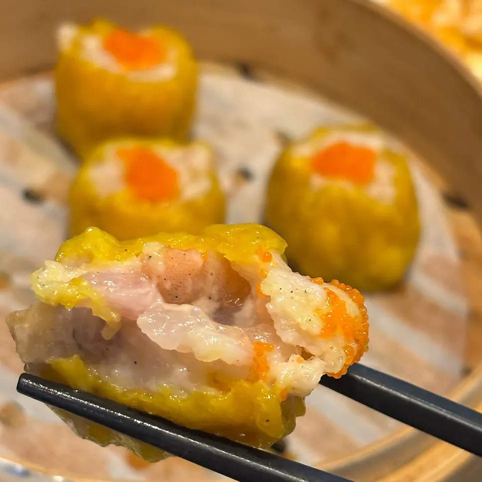 Cross-section of shumai showing the filling