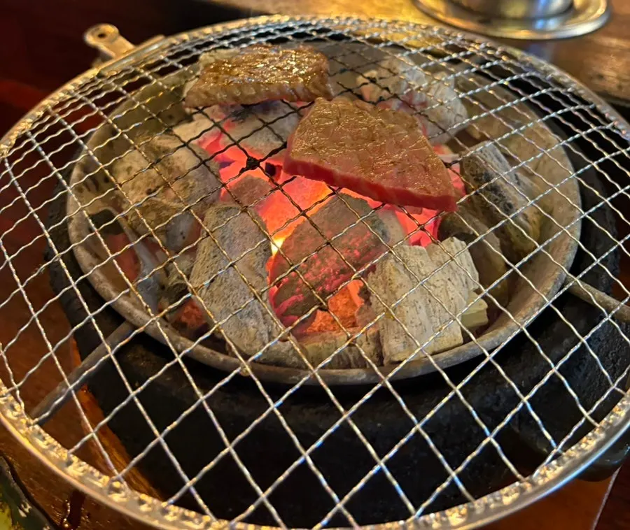 Scallops and mushrooms on the charcoal grill