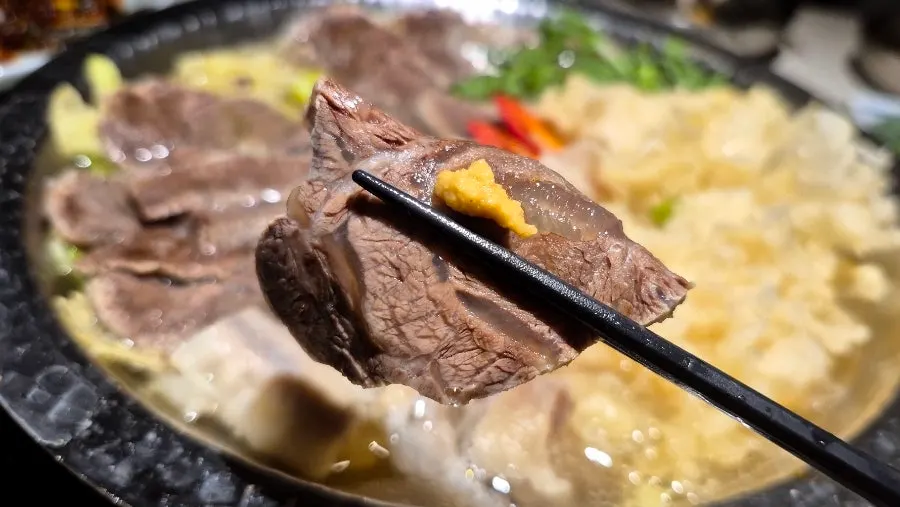 Pot of nourishing hot pot with hanwoo gomtang broth base