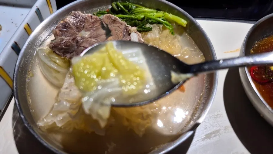 A piece of springy beef tendon