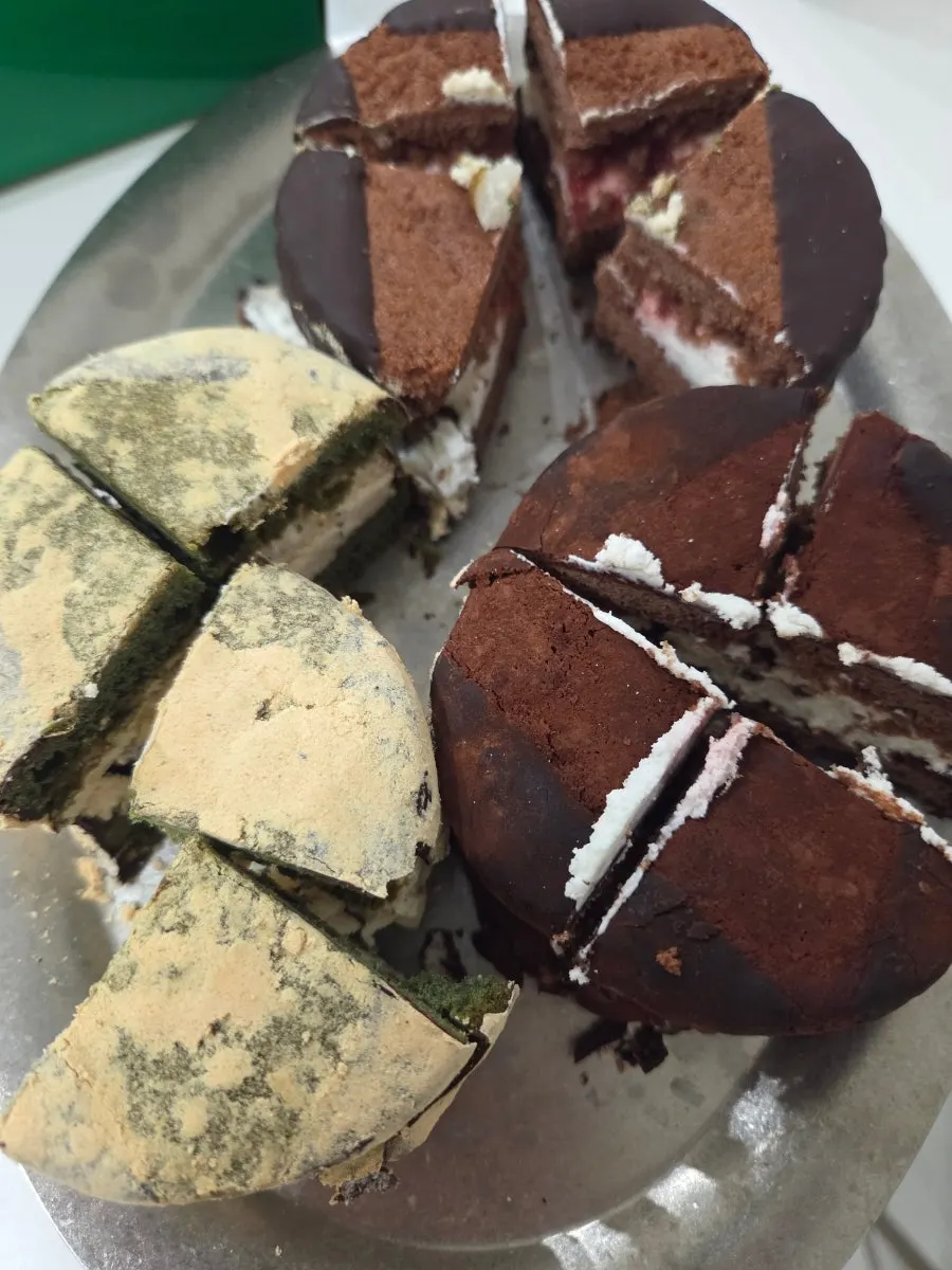Choco pies cut in half for comparison tasting