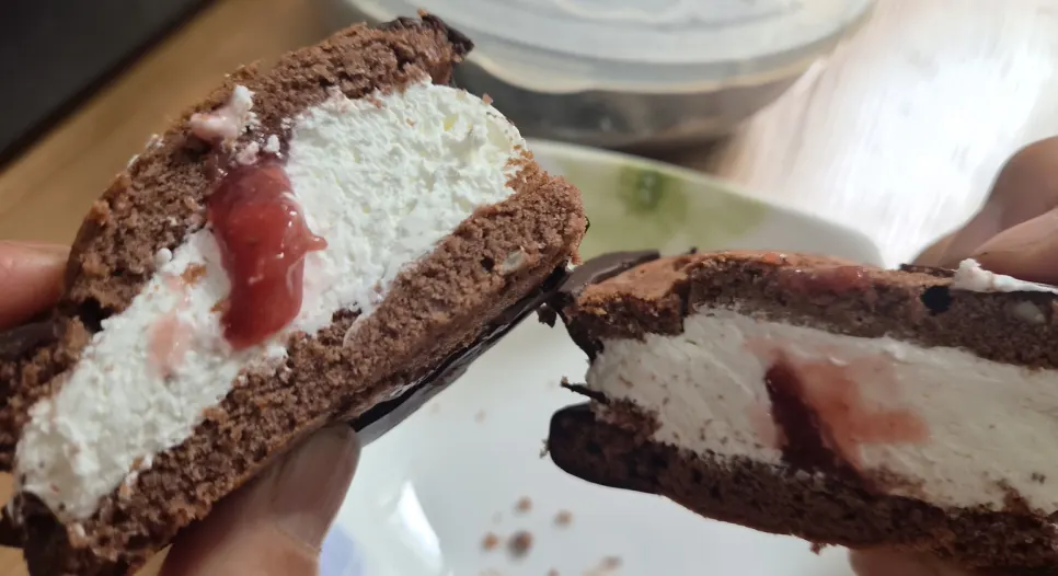 Mugwort choco pie enjoyed as part of a Gwangjang Market dessert course