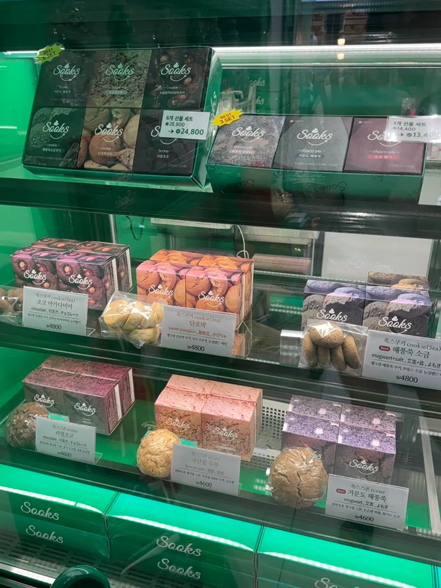 Display case with choco pies, scones, and cookies