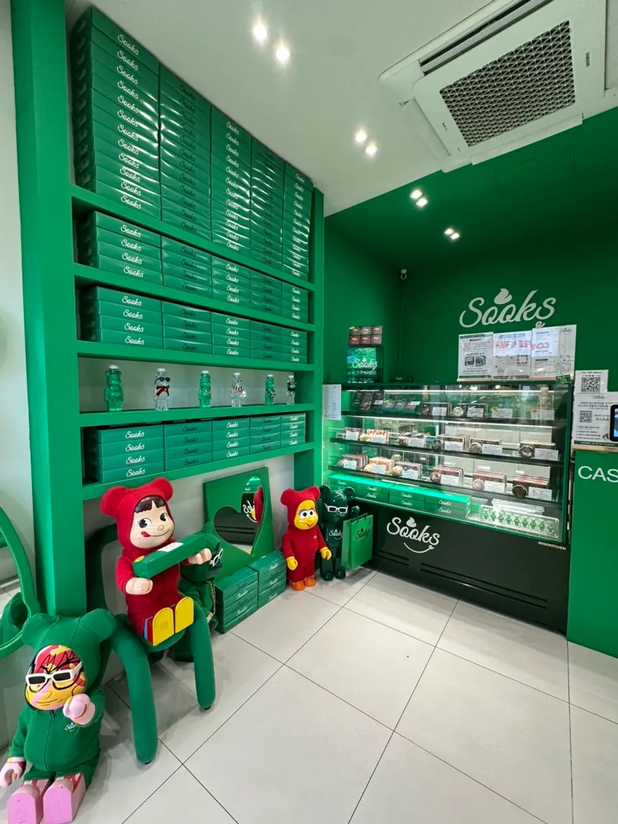 Cute figurines placed in front of the store's entrance
