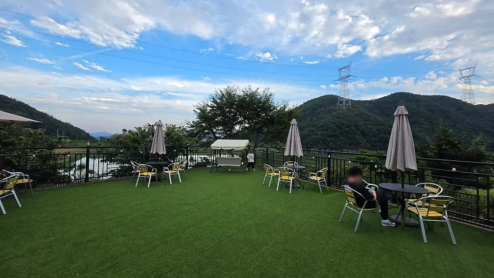 View of the outdoor activity area from a bench
