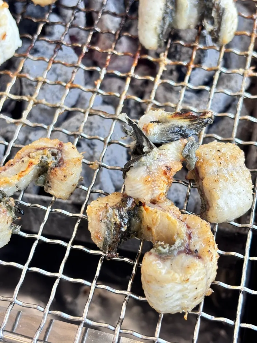Grilled eel on the grate as the fat renders off