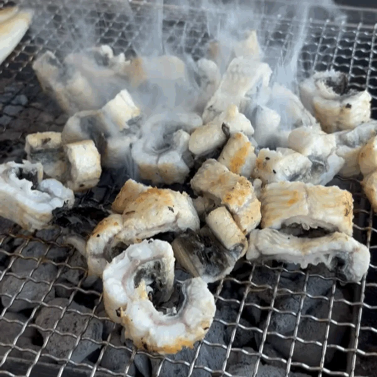 Eel cooked and ready to wrap in greens