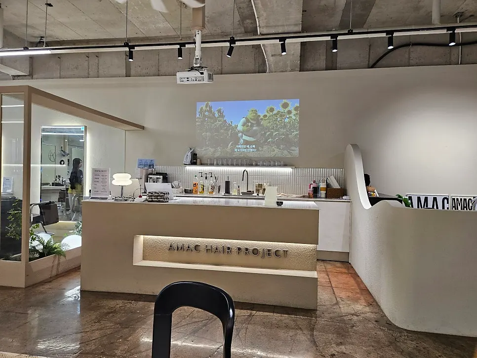 Hair salon waiting area with drinks prepared