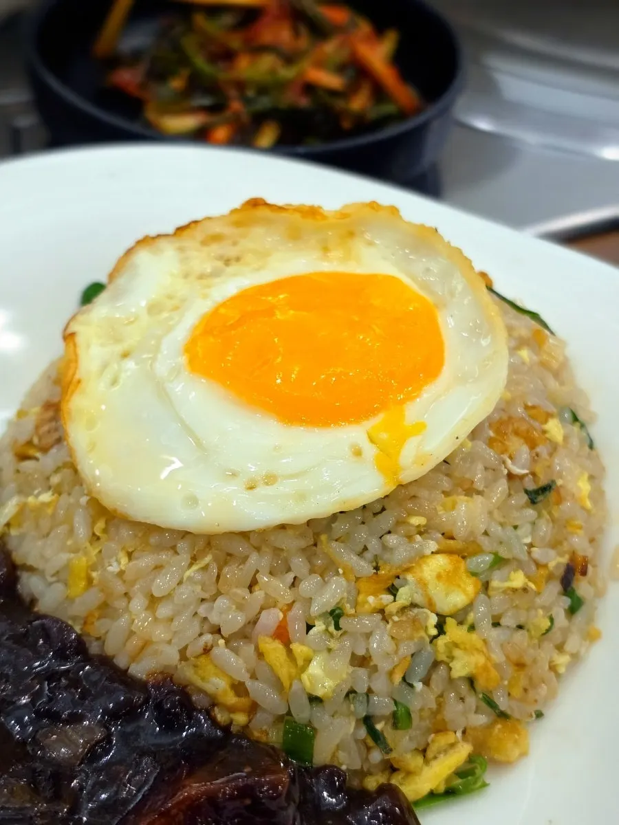 Close-up of a spoonful of fried rice