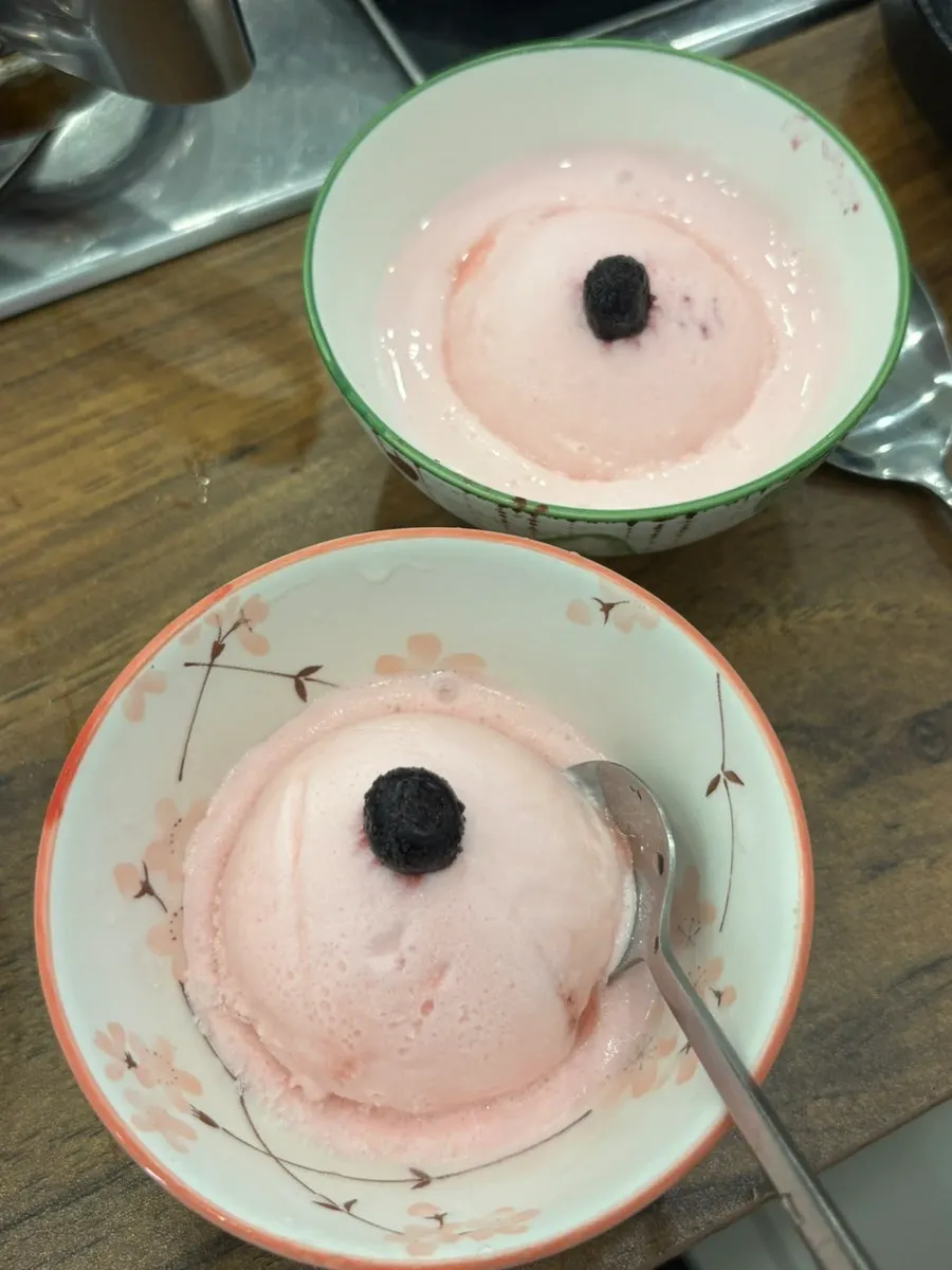 Strawberry ice cream served for dessert