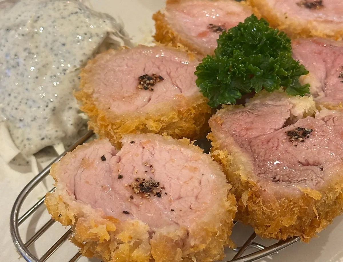A plate of 200-hour-aged tenderloin katsu