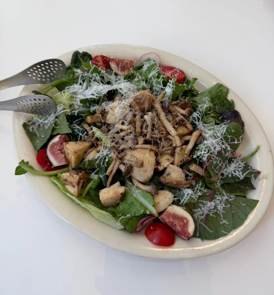 Grilled mushroom salad piled high with roasted mushrooms