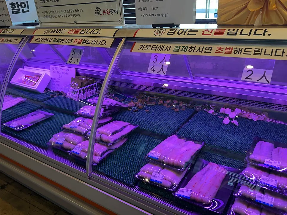 Eel displayed at the fish counter of Yuil Jangeo