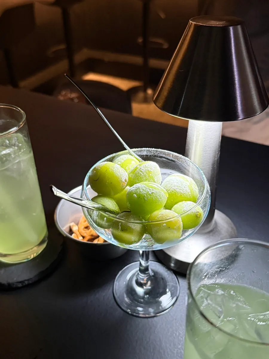 Beautifully plated frozen shine muscat grapes
