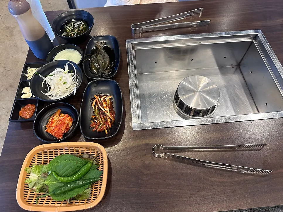 Table set with basic side dishes and self-serve bar items